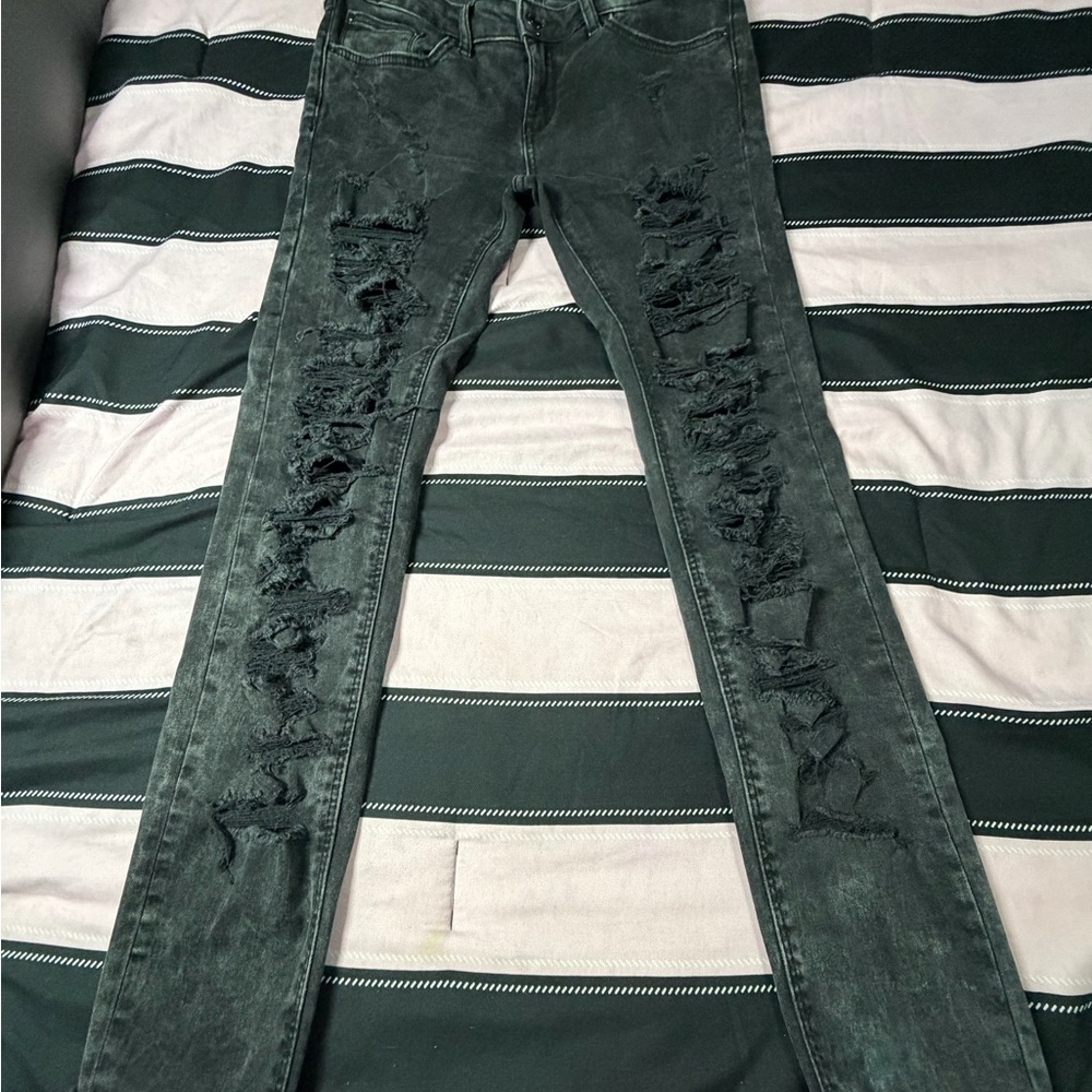 Zara Dark Washed Gray Ripped Women’s Skinny Jeans